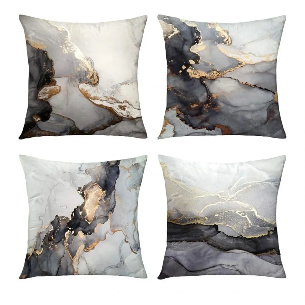 Marble Texture Turquoise and Gold Silver Decorative Throw Pillow Covers Set of 4 - Picture 8 of 15